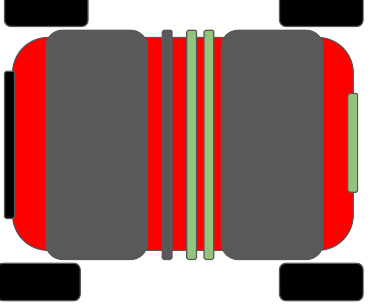 Plan drawing: the tin from the side showing wheel placement